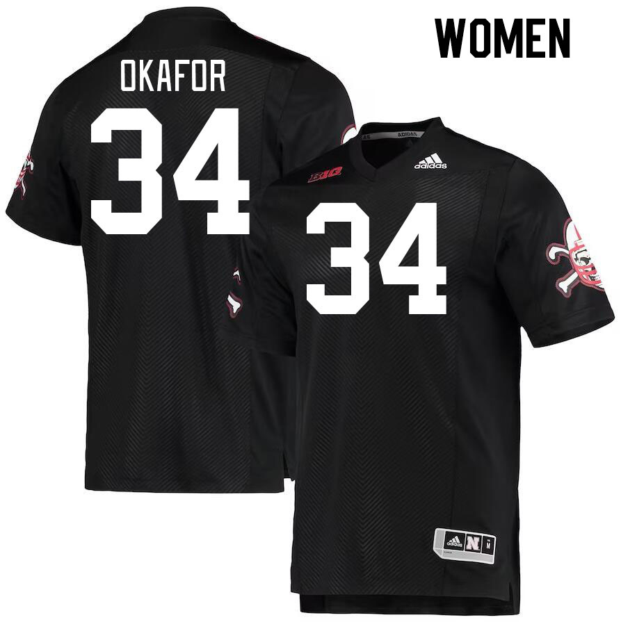 Women #34 Preston Okafor Nebraska Cornhuskers College Football Jerseys Stitched Sale-Black